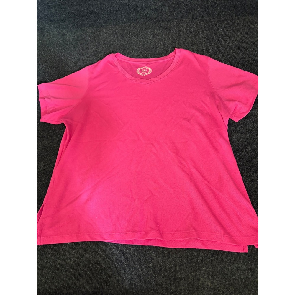 Cato Hot Pink V-Neck Short Sleeve Tee Plus Size 26/28W Casual Knit Top